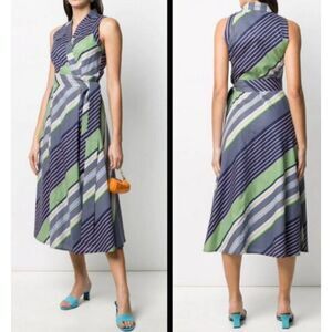TORY BURCH Striped Cotton-poplin Wrap Midi Dress Navy Size 4